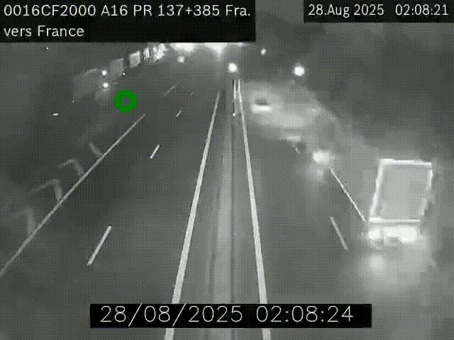 Webcam à la frontière franco-belge au niveau de Bray-Dunes/De-Panne sur l'autoroute A16. Vue orientée vers Calais