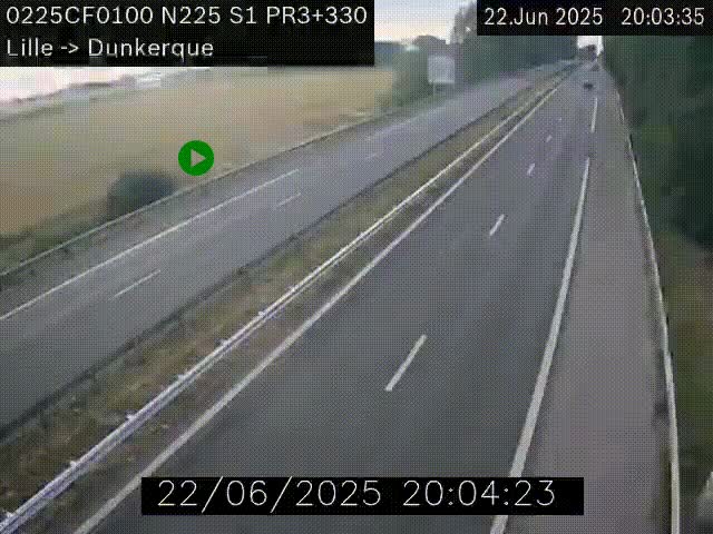 Webcam autoroute A25 (N225) à hauteur de Bergues (Bierne). Vue orientée vers Dunkerque.