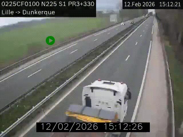 Webcam autoroute A25 (N225) à hauteur de Bergues (Bierne). Vue orientée vers Dunkerque.