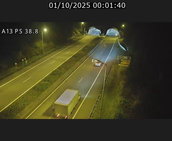 Webcam autoroute A13 à l'entrée ouest du tunnel Markusbierg à Schengen. Vue orientée vers Mondorf-les-Bains