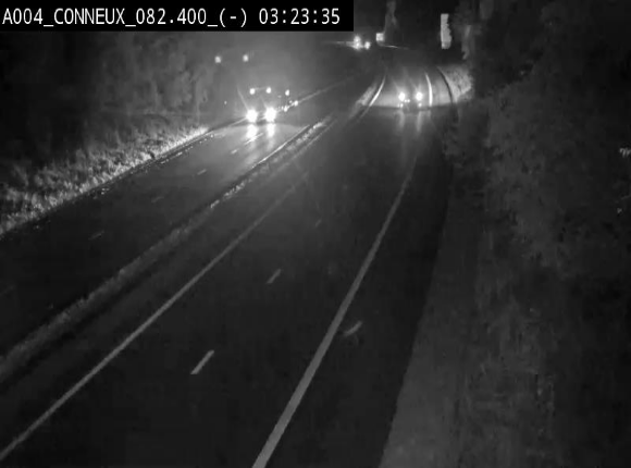 Webcam sur l'E411 avant les sorties 20 menant à Ciney, Dinant et Achêne. Vue orientée vers Namur