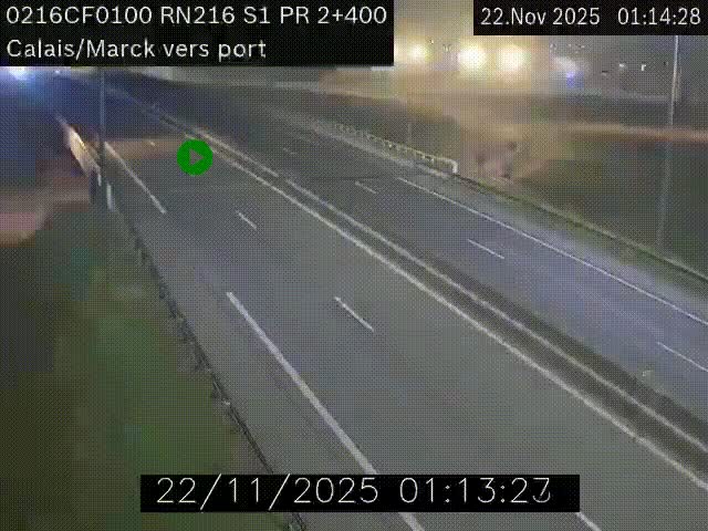 Webcam à Calais sur A216 (N216) en direction du port (harbour) de Calais.