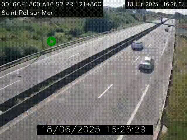 Webcam autoroute A16 à proximité de Dunkerque, à hauteur de la sortie Saint-Pol-sur-Mer. Vue orientée vers Calais