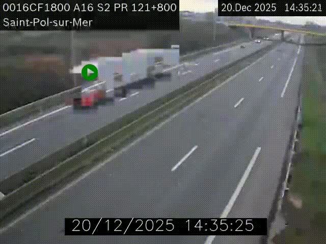 Webcam autoroute A16 à proximité de Dunkerque, à hauteur de la sortie Saint-Pol-sur-Mer. Vue orientée vers Calais