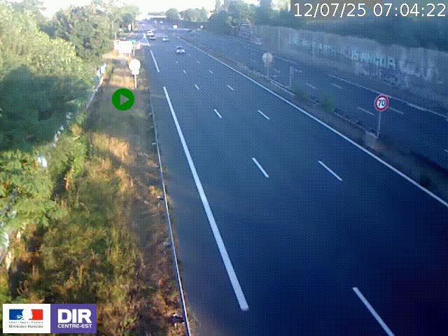 Webcam à Bron sur l'A43 à la jonction avec le boulevard périphérique de Lyon (D383). Vue orientée vers Lyon