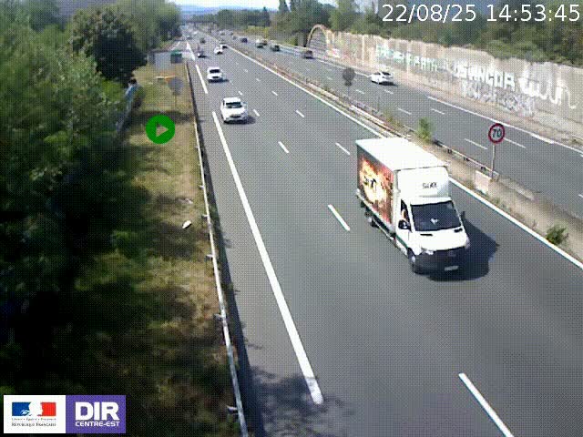 Webcam à Bron sur l'A43 à la jonction avec le boulevard périphérique de Lyon (D383). Vue orientée vers Lyon