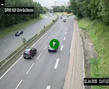 Webcam routière à hauteur de Bois-Guillaume en périphérie de Rouen. Vue orientée vers Rouen