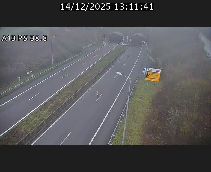 Webcam autoroute A13 à l'entrée ouest du tunnel Markusbierg à Schengen. Vue orientée vers Mondorf-les-Bains