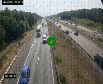 Webcam autoroute A63 en périphérie de Bordeaux au sud-est de la ville, en provenance du bassin d'Arcachon. Vue orientée vers Bordeaux