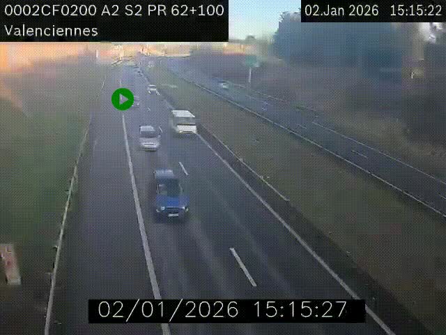 Webcam autoroute A2 à Valenciennes. Vue orientée vers Maubeuge et Mons (Belgique)