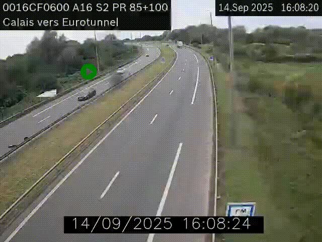 Webcam A16 à Calais en direction du Tunnel sous la Manche (Eurotunnel)