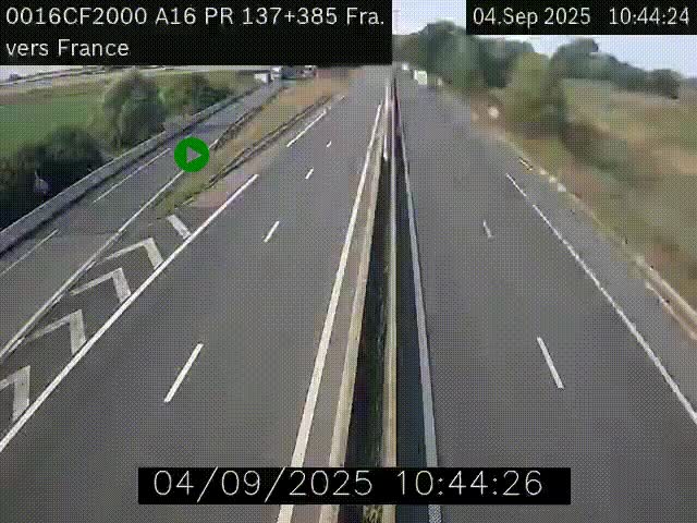 Webcam à la frontière franco-belge au niveau de Bray-Dunes/De-Panne sur l'autoroute A16. Vue orientée vers Calais