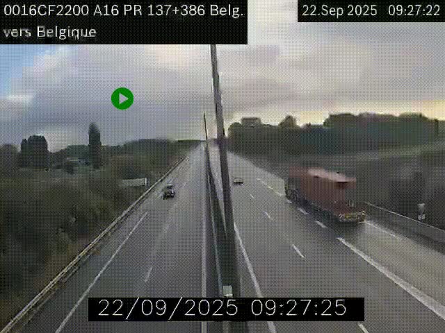 Webcam à la frontière franco-belge au niveau de Bray-Dunes/De-Panne sur l'autoroute A16. Vue orientée vers la Belgique
