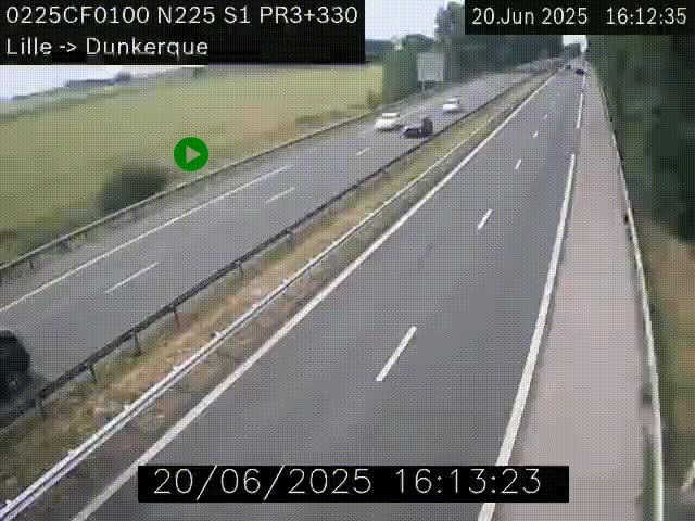 Webcam autoroute A25 (N225) à hauteur de Bergues (Bierne). Vue orientée vers Dunkerque.