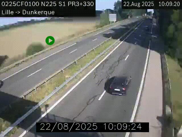 Webcam autoroute A25 (N225) à hauteur de Bergues (Bierne). Vue orientée vers Dunkerque.