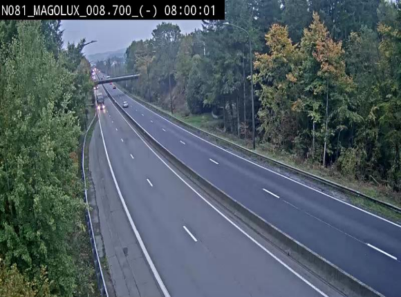 Webcam sur la N81 (E411) à hauteur de la jonction avec la N883. Vue orientée vers Arlon
