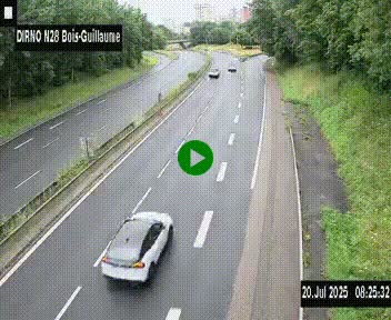 Webcam routière à hauteur de Bois-Guillaume en périphérie de Rouen. Vue orientée vers Rouen