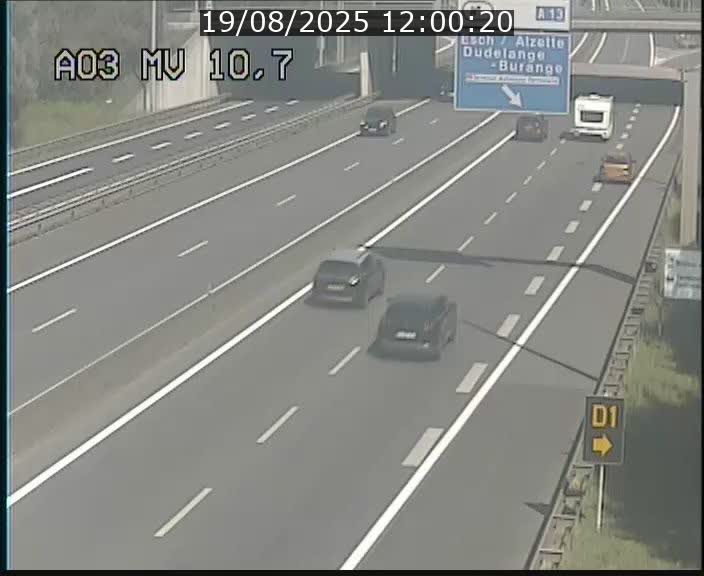 Traffic live webcam Luxembourg Croix de Bettembourg - A3 - BK 10.7 - direction France