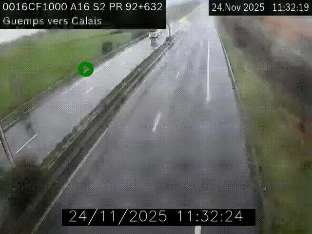 Webcam A16 juste après l'aire de repos d'Offekerque à Guemps. Vue orientée vers Calais