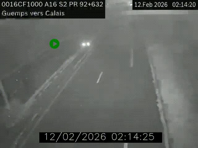 Webcam A16 juste après l'aire de repos d'Offekerque à Guemps. Vue orientée vers Calais