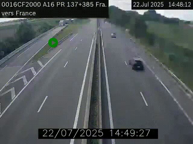 Webcam à la frontière franco-belge au niveau de Bray-Dunes/De-Panne sur l'autoroute A16. Vue orientée vers Calais