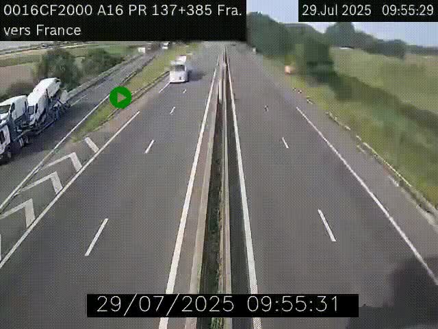 Webcam à la frontière franco-belge au niveau de Bray-Dunes/De-Panne sur l'autoroute A16. Vue orientée vers Calais