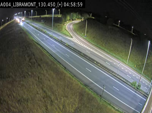 Webcam à Libramont sur l'E411 à la jonction avec la N89 menant vers Bouillon et la France. Vue orientée vers Arlon