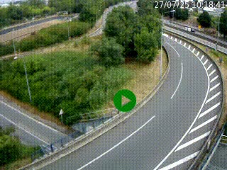 Caméra autoroute à la jonction entre l'A7 et la D301 (Boulevard urbain Sud de Lyon) à Feyzin, au sud de Lyon. Vue orientée vers Mions