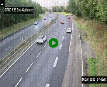 Webcam routière à hauteur de Bois-Guillaume en périphérie de Rouen. Vue orientée vers Rouen