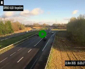 Webcam autoroute A150 à hauteur de La Vaupalière en périphérie de Rouen. Vue orientée vers Rouen
