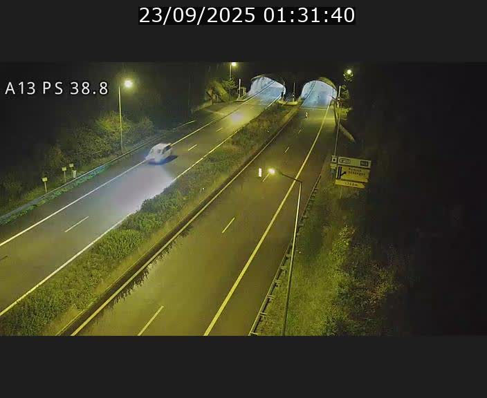 Webcam autoroute A13 à l'entrée ouest du tunnel Markusbierg à Schengen. Vue orientée vers Mondorf-les-Bains