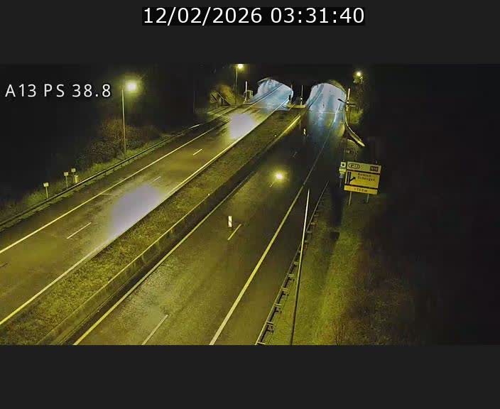 Webcam autoroute A13 à l'entrée ouest du tunnel Markusbierg à Schengen. Vue orientée vers Mondorf-les-Bains
