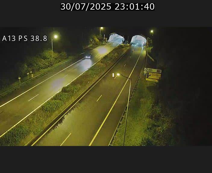 Webcam autoroute A13 à l'entrée ouest du tunnel Markusbierg à Schengen. Vue orientée vers Mondorf-les-Bains