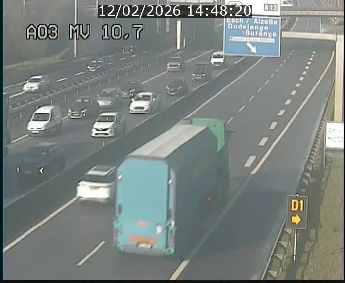 Traffic live webcam Luxembourg Croix de Bettembourg - A3 - BK 10.7 - direction France
