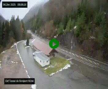 Webcam à l'entrée du tunnel du Somport, côté français, sur la N134, dans les Pyrénées, en direction de l'Espagne, à 1116 mètres d'altitude