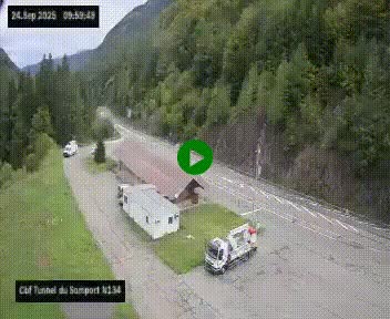 Webcam à l'entrée du tunnel du Somport, côté français, sur la N134, dans les Pyrénées, en direction de l'Espagne, à 1116 mètres d'altitude