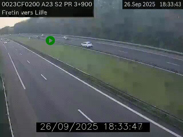 Webcam autoroute A23 à hauteur de Fretin. Vue orientée vers Lille