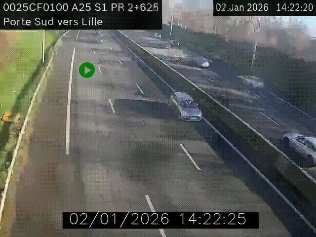 Webcam autoroute A25 sur le périphérique de Lille à hauteur de Lille-Sud et la sortie 3 Faches-Thumesnil. Vue orientée vers Lille-Centre.