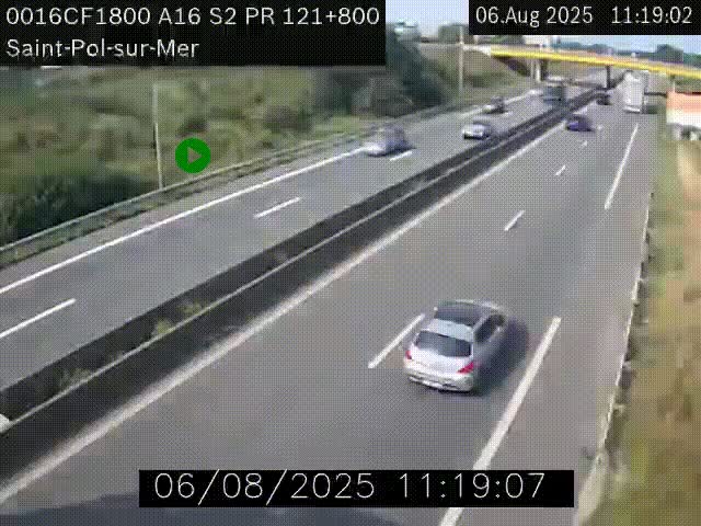 Webcam autoroute A16 à proximité de Dunkerque, à hauteur de la sortie Saint-Pol-sur-Mer. Vue orientée vers Calais