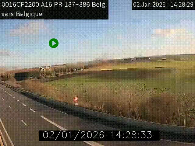 Webcam à la frontière franco-belge au niveau de Bray-Dunes/De-Panne sur l'autoroute A16. Vue orientée vers la Belgique