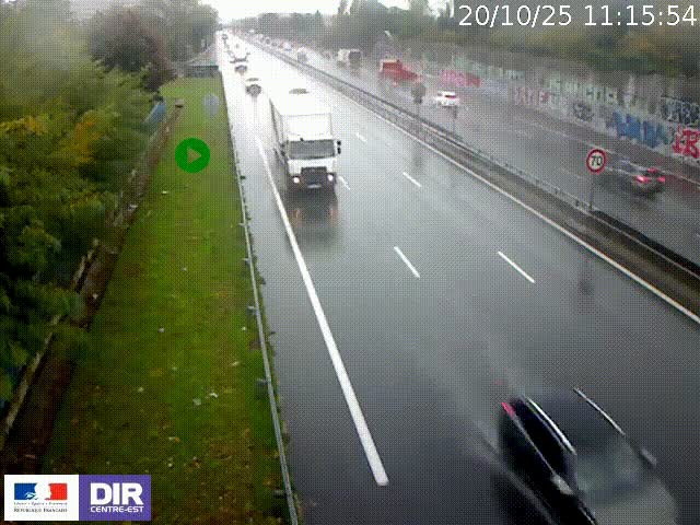 Webcam à Bron sur l'A43 à la jonction avec le boulevard périphérique de Lyon (D383). Vue orientée vers Lyon