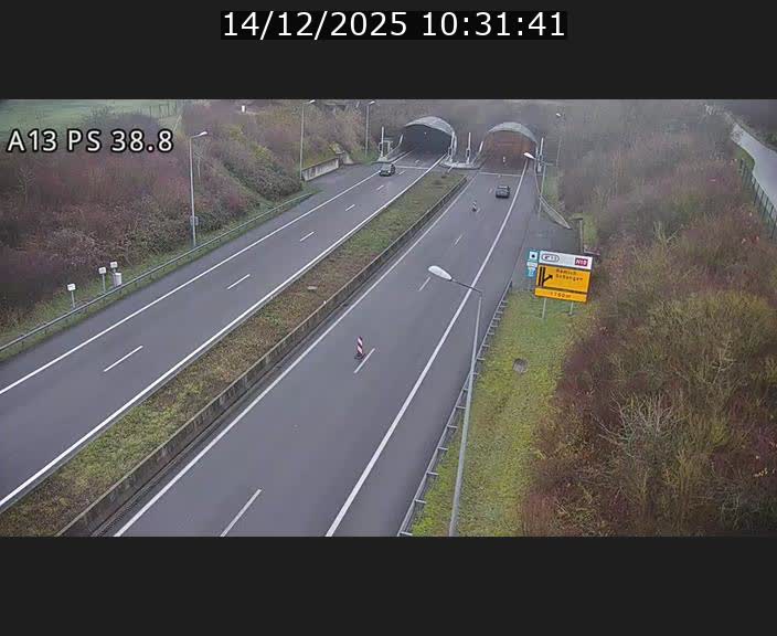 Webcam autoroute A13 à l'entrée ouest du tunnel Markusbierg à Schengen. Vue orientée vers Mondorf-les-Bains
