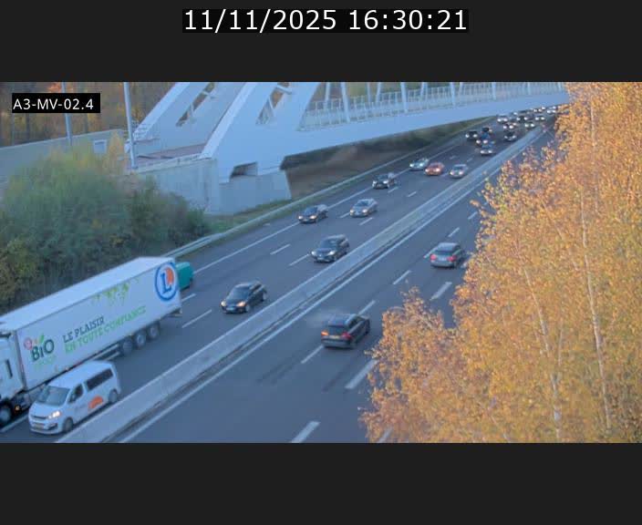 Webcam autoroute de la France (A3) au Luxembourg à Fentange, à proximité de la Croix de Gasperich. Vue orientée vers la Cloche d'Or