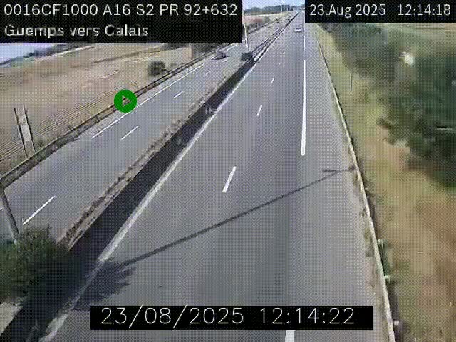 Webcam A16 juste après l'aire de repos d'Offekerque à Guemps. Vue orientée vers Calais