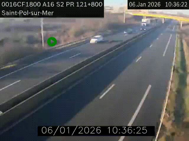 Webcam autoroute A16 à proximité de Dunkerque, à hauteur de la sortie Saint-Pol-sur-Mer. Vue orientée vers Calais