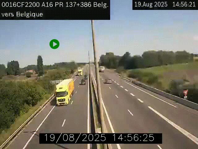 Webcam à la frontière franco-belge au niveau de Bray-Dunes/De-Panne sur l'autoroute A16. Vue orientée vers la Belgique
