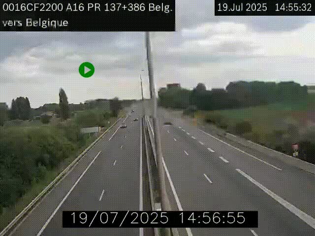 Webcam à la frontière franco-belge au niveau de Bray-Dunes/De-Panne sur l'autoroute A16. Vue orientée vers la Belgique