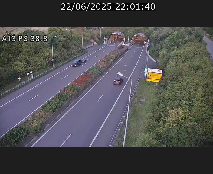 Webcam autoroute A13 à l'entrée ouest du tunnel Markusbierg à Schengen. Vue orientée vers Mondorf-les-Bains
