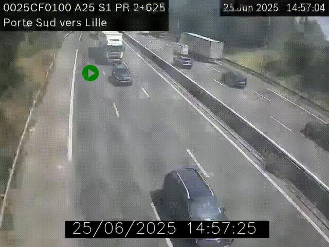Webcam autoroute A25 sur le périphérique de Lille à hauteur de Lille-Sud et la sortie 3 Faches-Thumesnil. Vue orientée vers Lille-Centre.