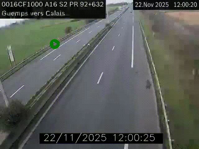 Webcam A16 juste après l'aire de repos d'Offekerque à Guemps. Vue orientée vers Calais